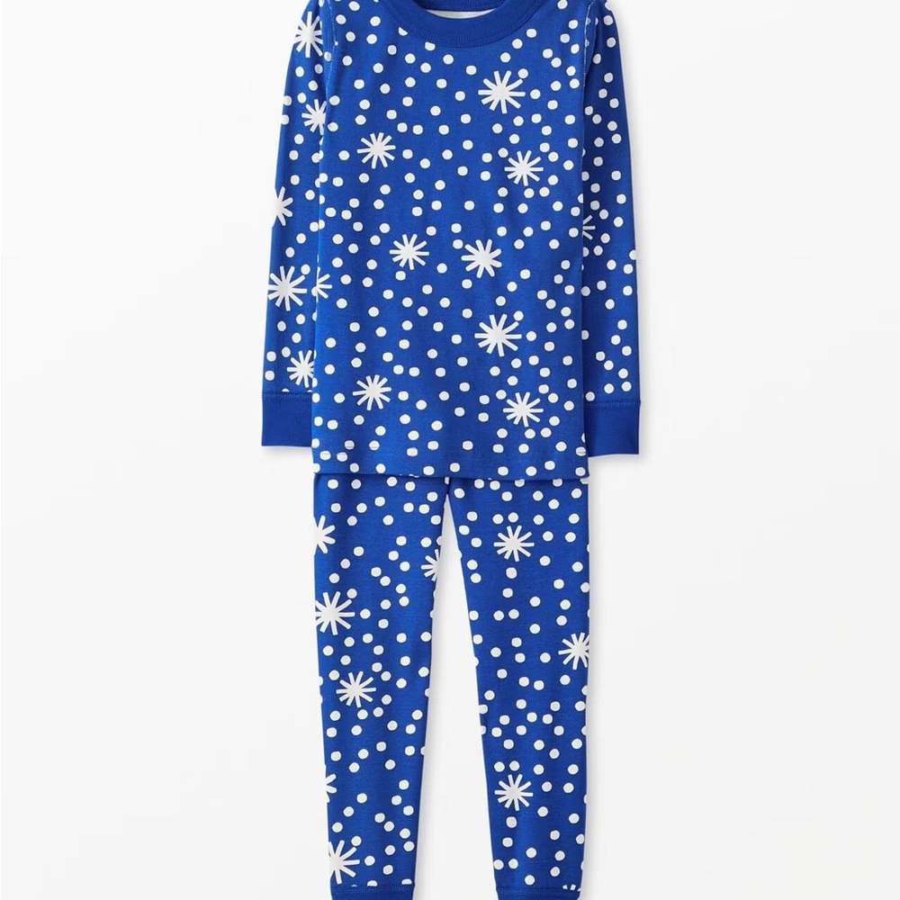 NEW Hanna Andersson Kids First Snow On Galactic Blue Long John Pajamas 130 8